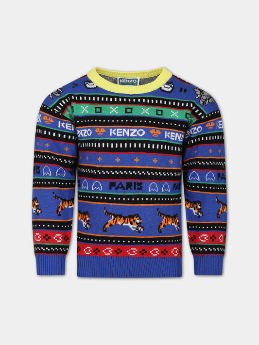 Maglione multicolor per bambino con logo,Kenzo Kids,K25830 829
