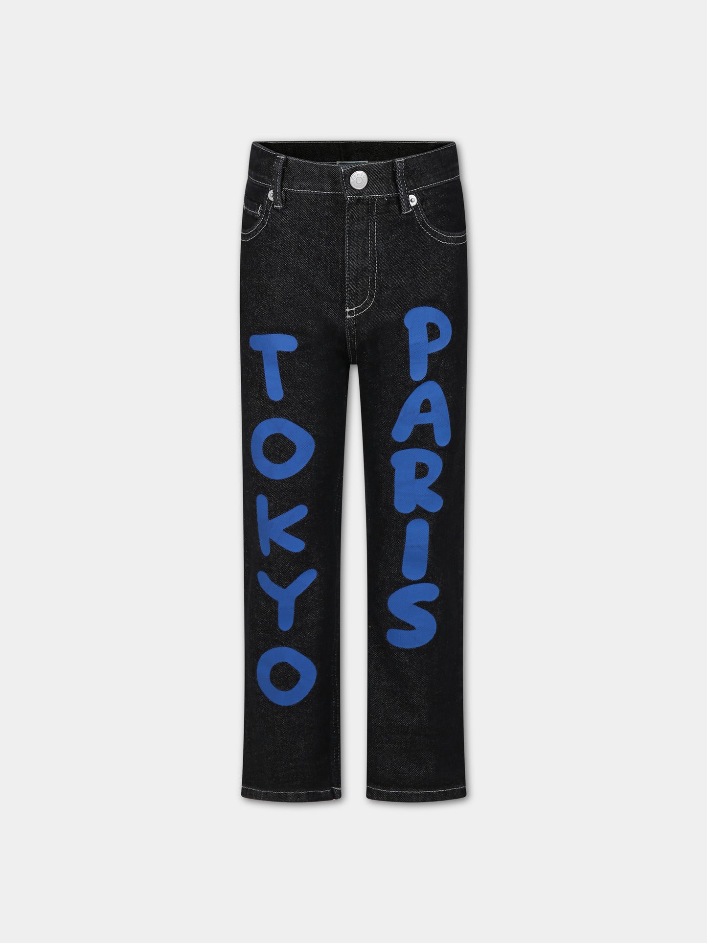Jeans nero per bambino con stampa logo,Kenzo Kids,K54011 Z11