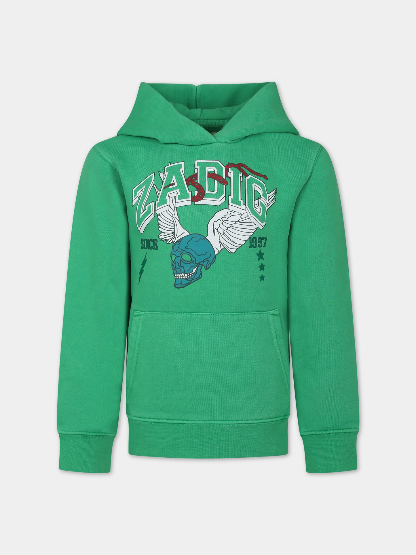 Felpa verde con teschio per bambini,Zadig & Voltaire Kids,X25384 613