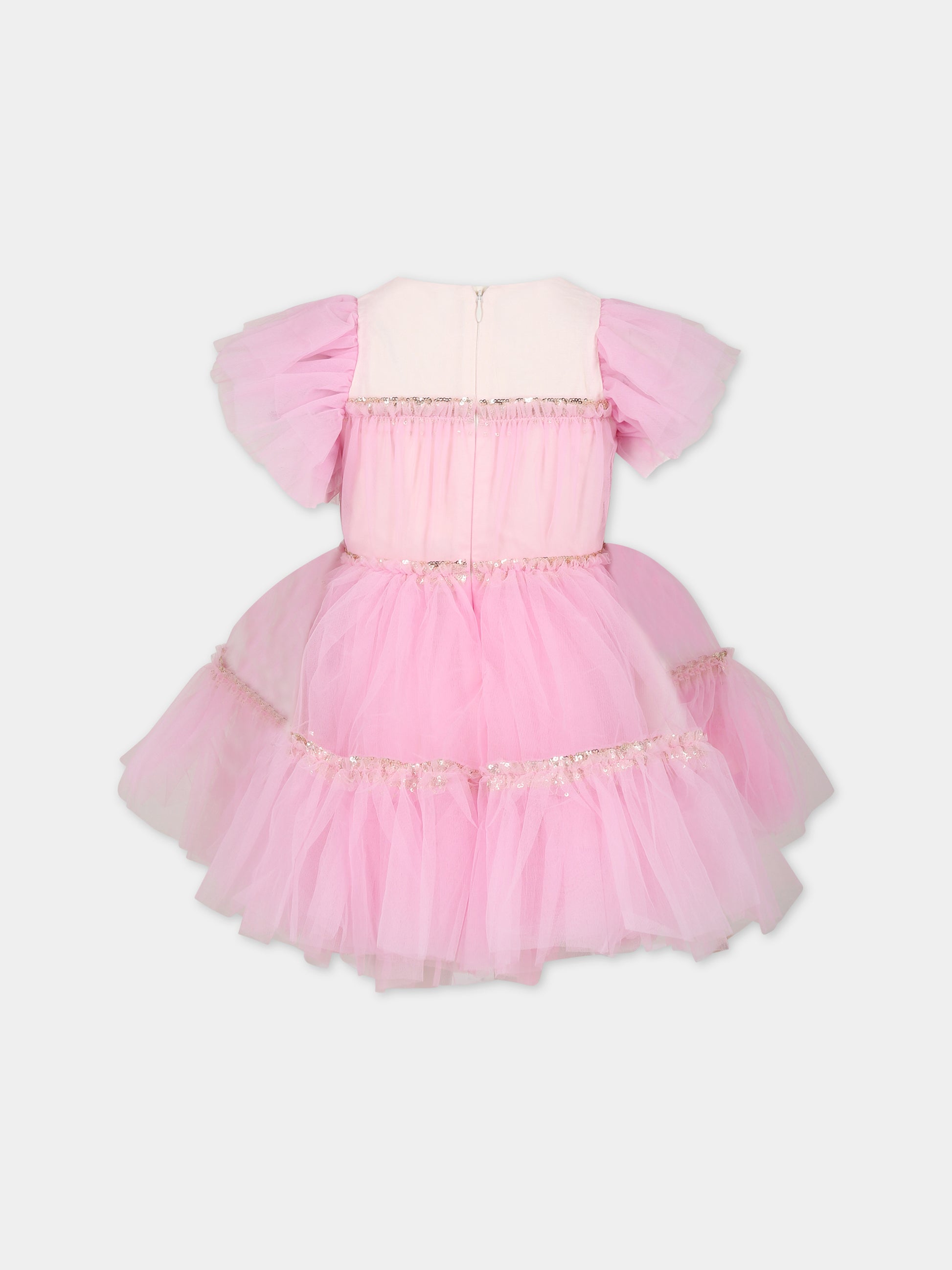 Vestito rosa in tulle per bambina,Billieblush,U12861 47C