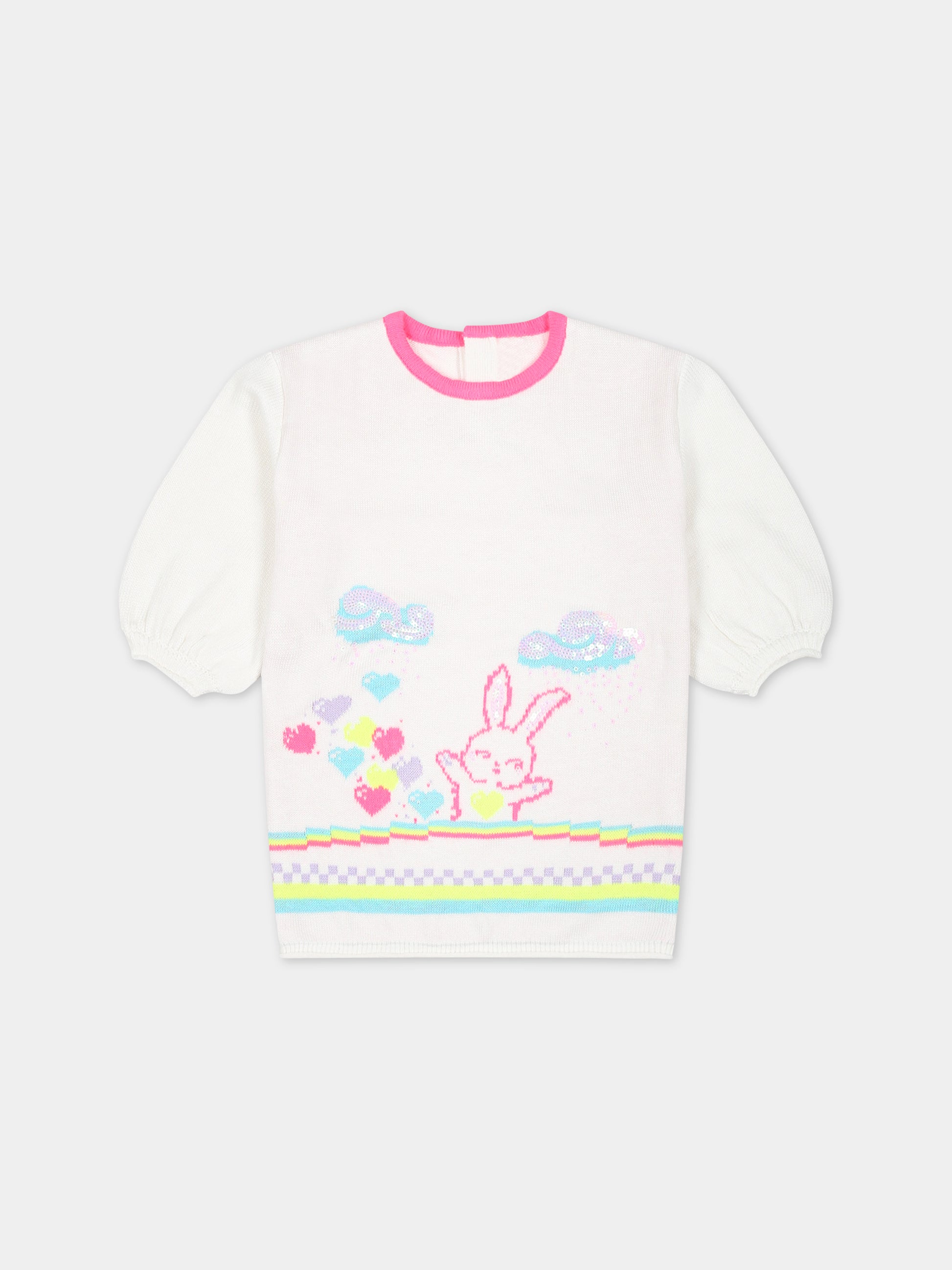 Vestito avorio con coniglio per neonata,Billieblush,U02363 121
