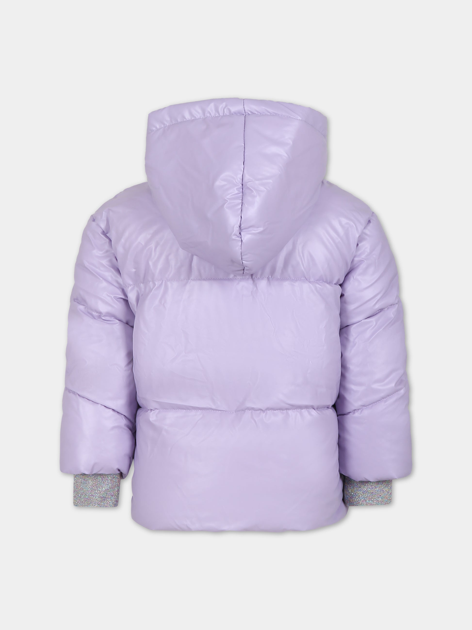 Piumino lilla con logo in paillettes per bambina,Billieblush,U16366 MALVA