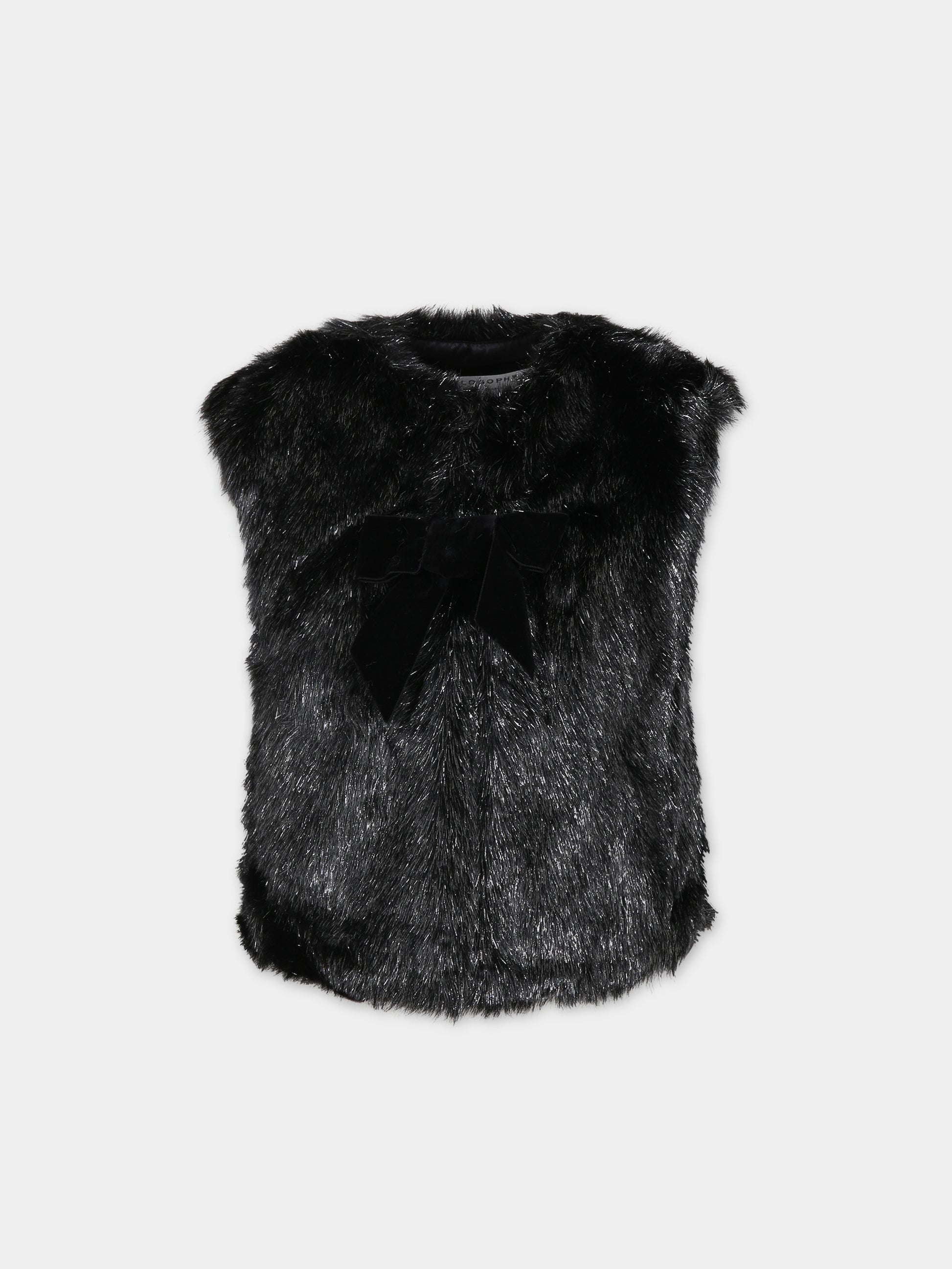 Ecopelliccia nera per bambina con fiocco,Philosophy,PFGL002 C PL065 N000