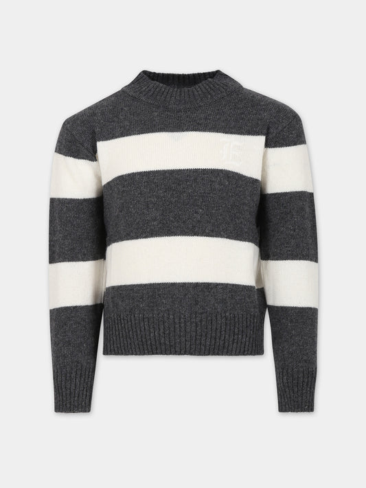 Maglione grigio per bambina con logo,Ermanno Scervino Junior,SFMA009 C FL007 D105