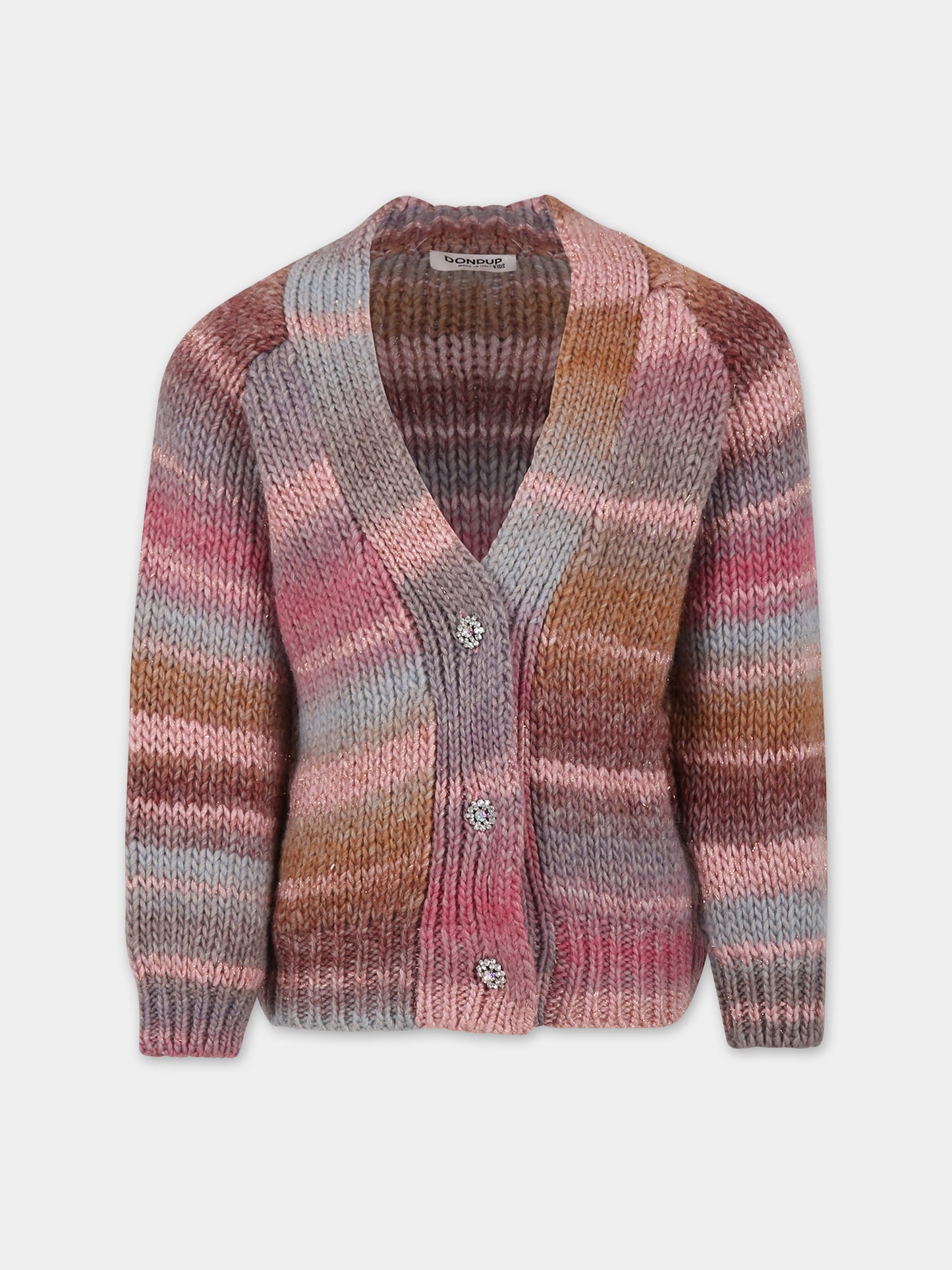 Cardigan multicolor per bambina con logo,Dondup Kids,DFMA009 C FL017 MULT
