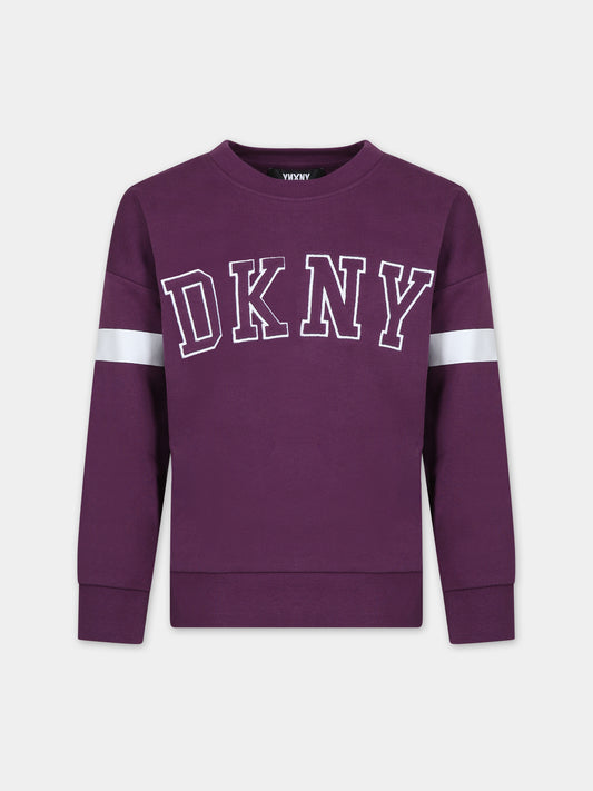 Felpa viola per bambina con logo,Dkny,D25E57 910