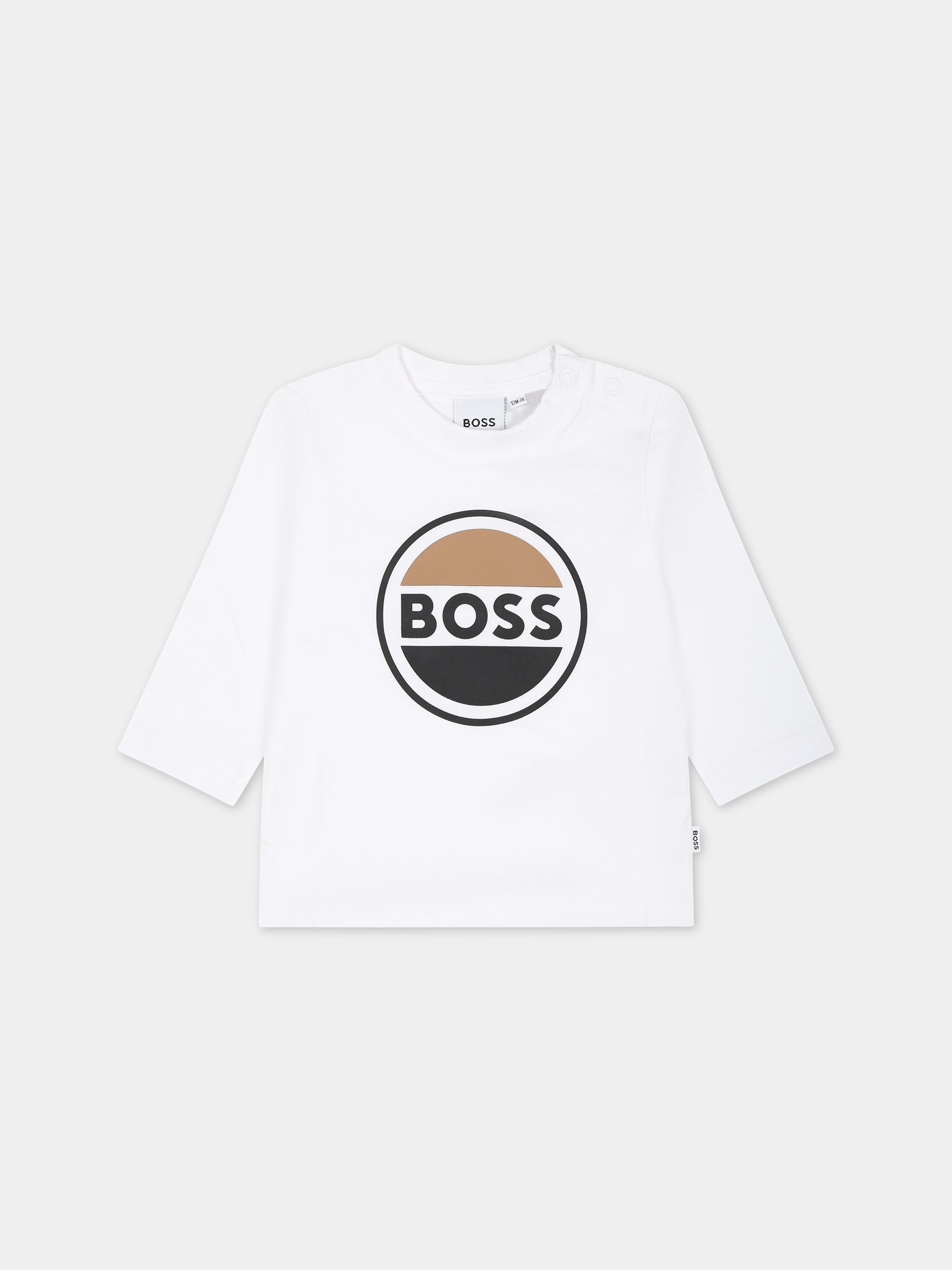 T-shirt bianca con logo per neonato,Boss,J05A24 10P
