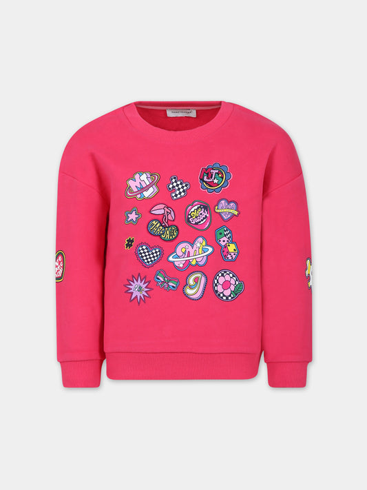 Felpa fucsia per bambina con logo e stampe,Little Marc Jacobs,W15685 494