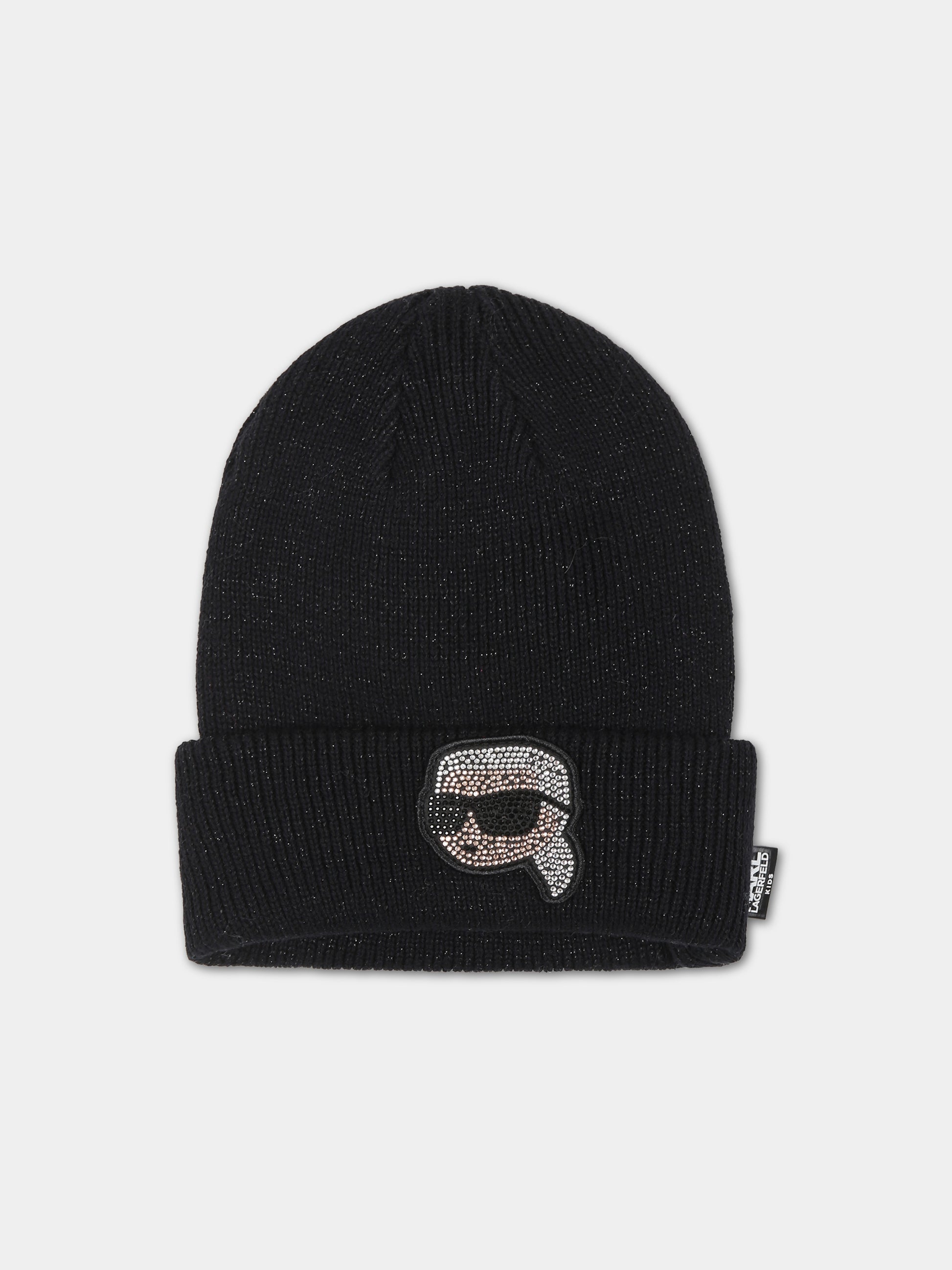 Berretto nero per bambina con Karl,Karl Lagerfeld Kids,Z11060 09B