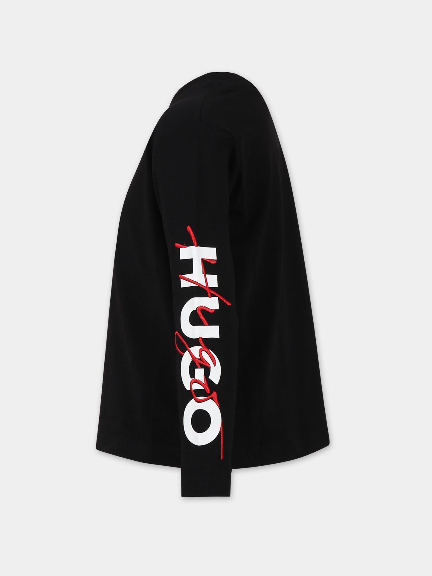 T-shirt nera per bambino con stampa logo,Hugo,G25134 09B