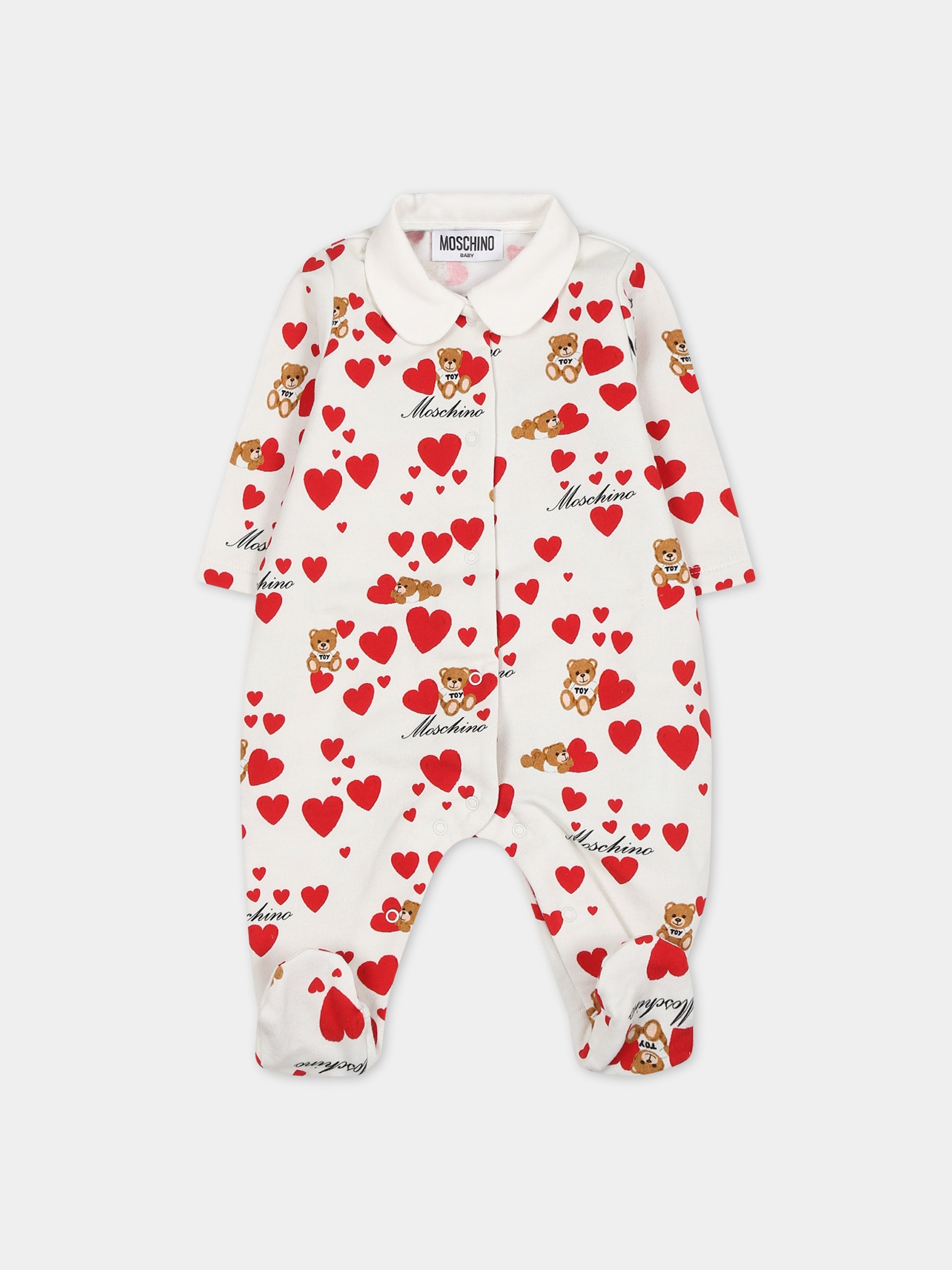 Tutina bianca per neonata con Teddy Bear e cuori,Moschino Kids,MDY011 LDB9B 82237