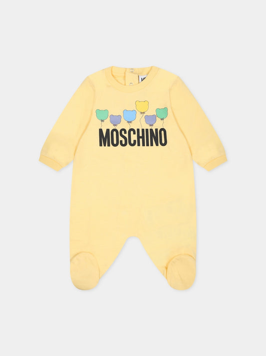 Tutina gialla per neonati con logo e stampa,Moschino Kids,MUY05L LAA10 20284