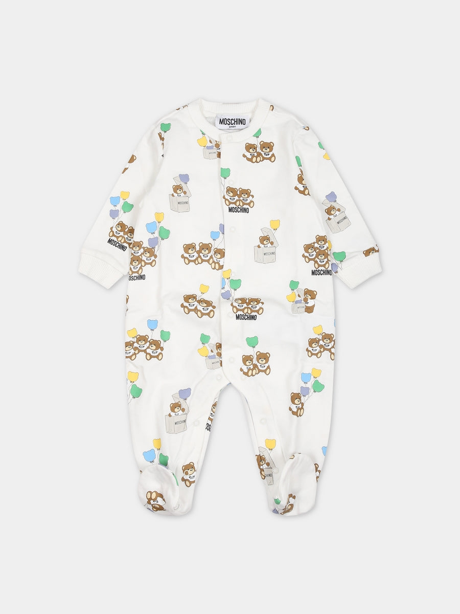 Tutina bianca per neonati con Teddy Bear e logo,Moschino Kids,MUT03M LCB38 83437