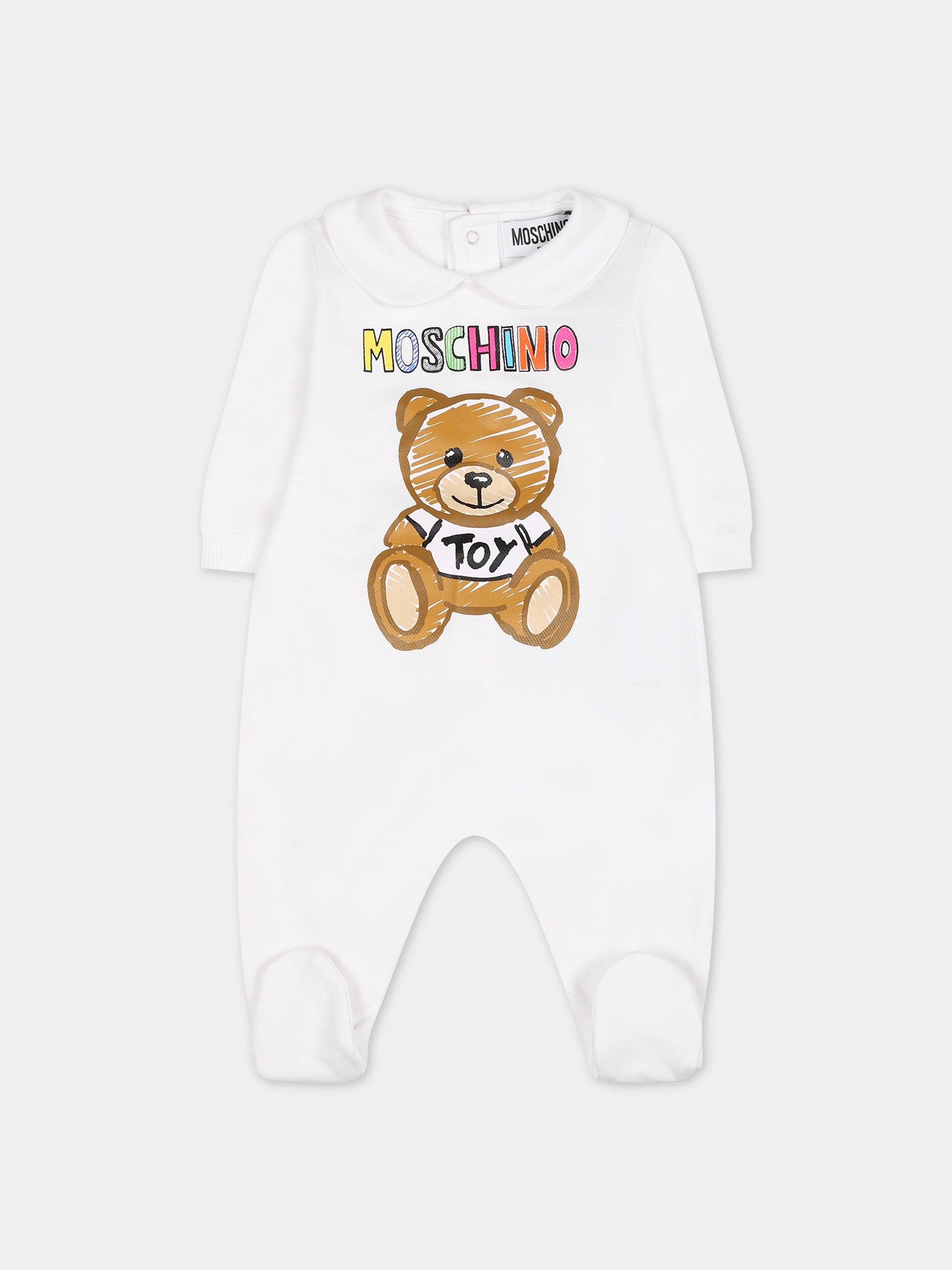 Tutina bianca per neonata con Teddy Bear e logo,Moschino Kids,MVY037 LCA64 10101
