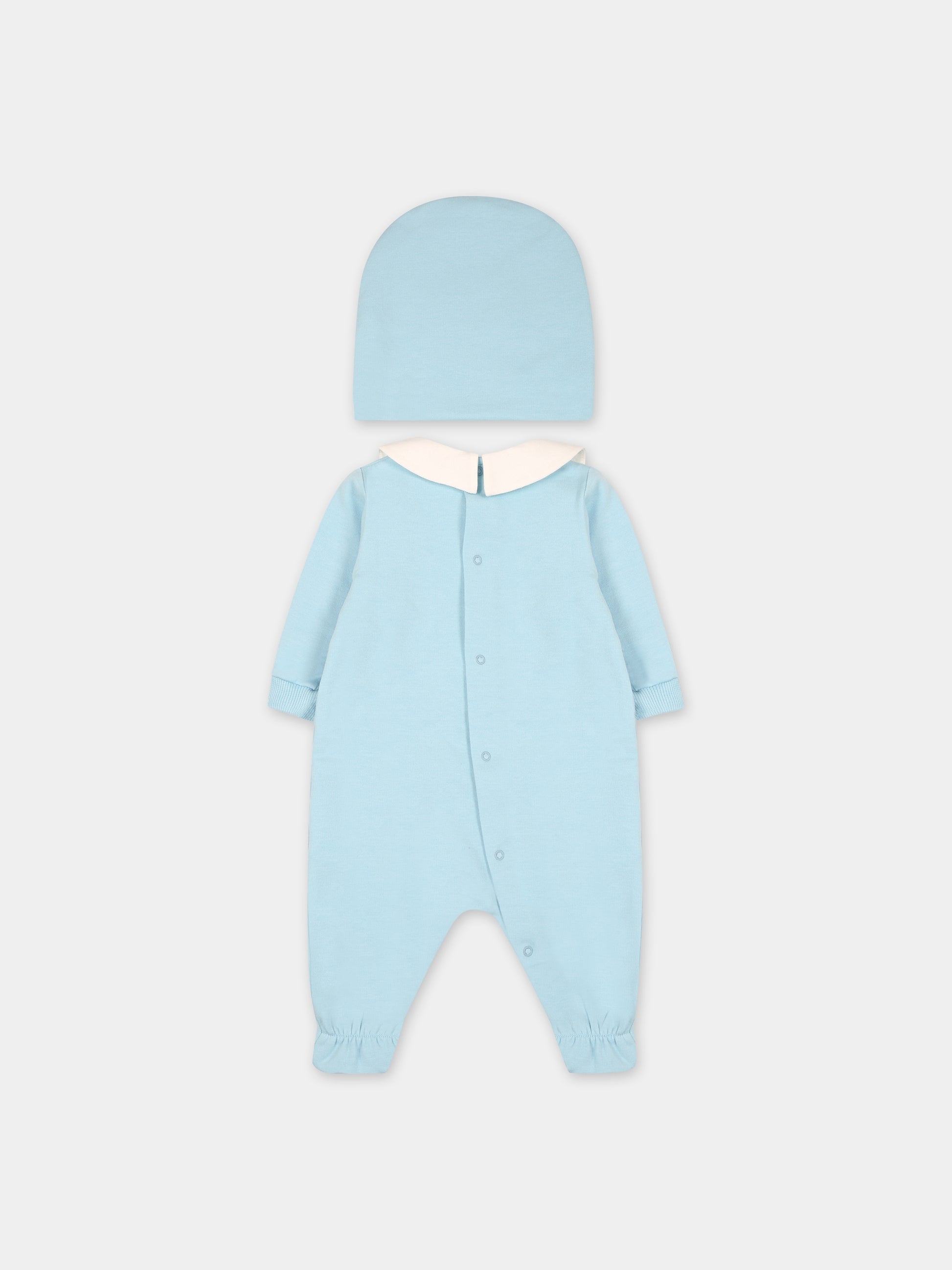 Set celeste per neonato con Teddy bear e logo,Moschino Kids,MOY026 LDA17 40304