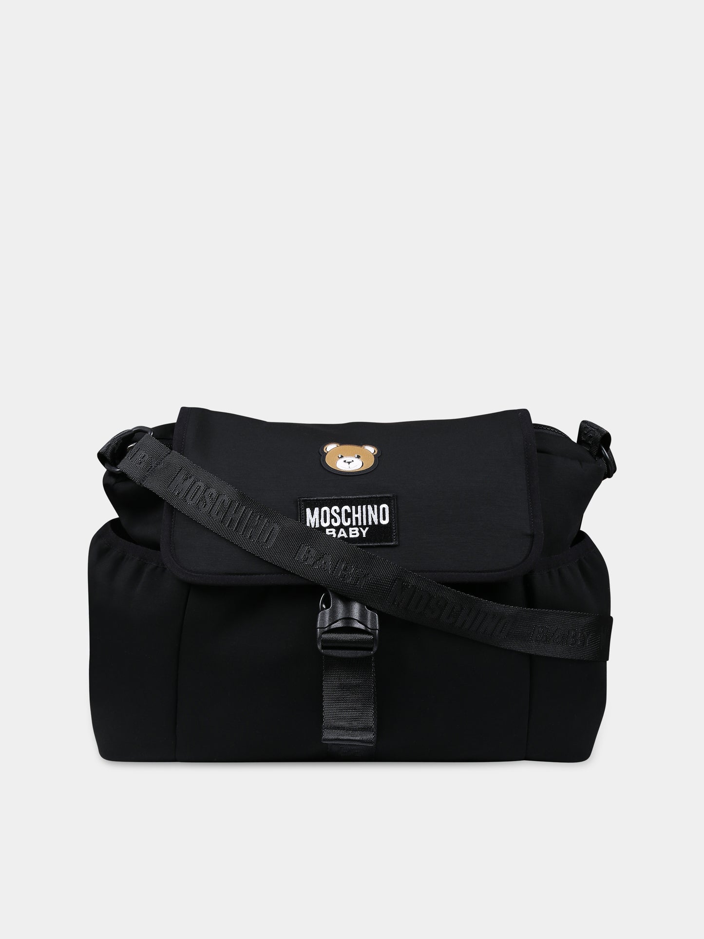 Borsa mamma nera per neonati con Teddy Bear e logo,Moschino Kids,MNX03O LDA32 60100