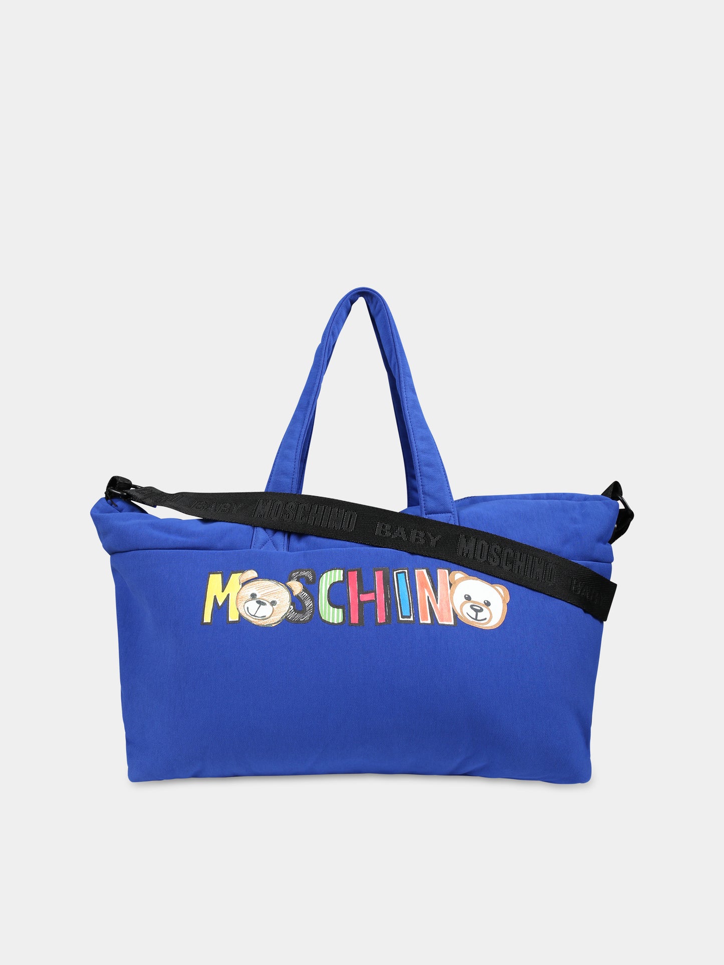 Borsa mamma azzurra per neonato con Teddy Bear e logo,Moschino Kids,MSX03A LCA26 40457