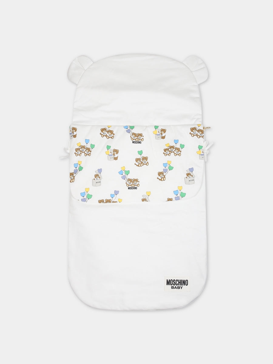 Sacco nanna bianco per neonati con Teddy Bear e logo,Moschino Kids,MUE00L LCA40 10063