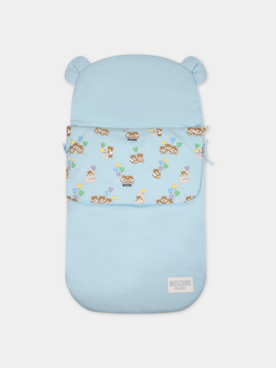 Sacco nanna celeste per neonato con Teddy Bear e logo,Moschino Kids,MUE00L LCA40 4304