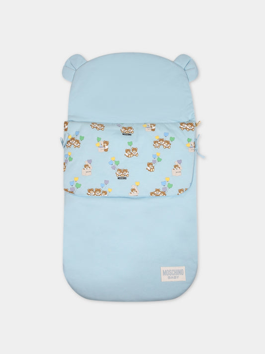 Sacco nanna celeste per neonato con Teddy Bear e logo,Moschino Kids,MUE00L LCA40 4304