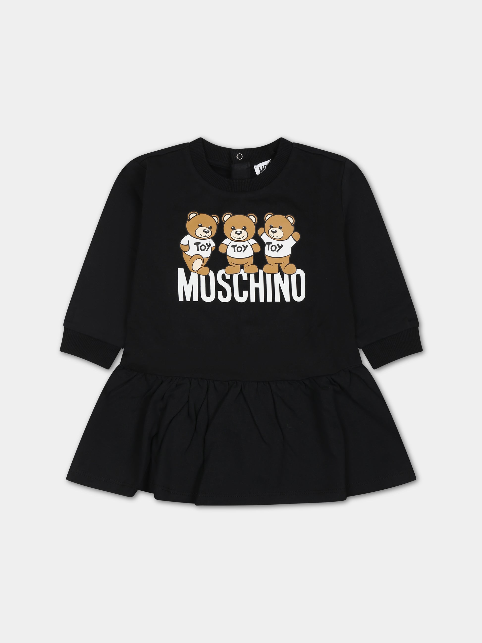 Vestito nero per neonata con Teddy Bears e logo,Moschino Kids,MAV09V LCA60 60100
