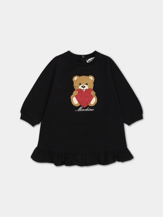 Vestito nero per neonata con Teddy Bear e logo,Moschino Kids,MDV0AP LDA14 60100