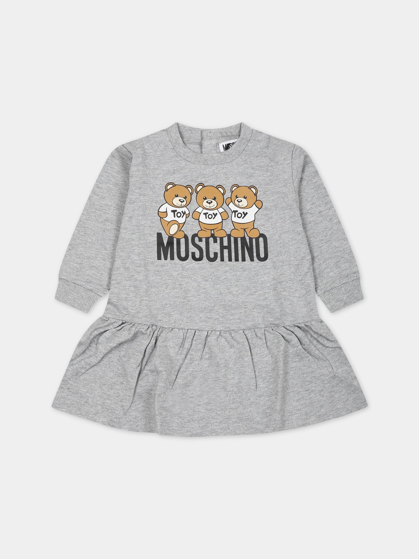Vestito grigio per neonata con Teddy Bears e logo,Moschino Kids,MAV09V LCA60 60901