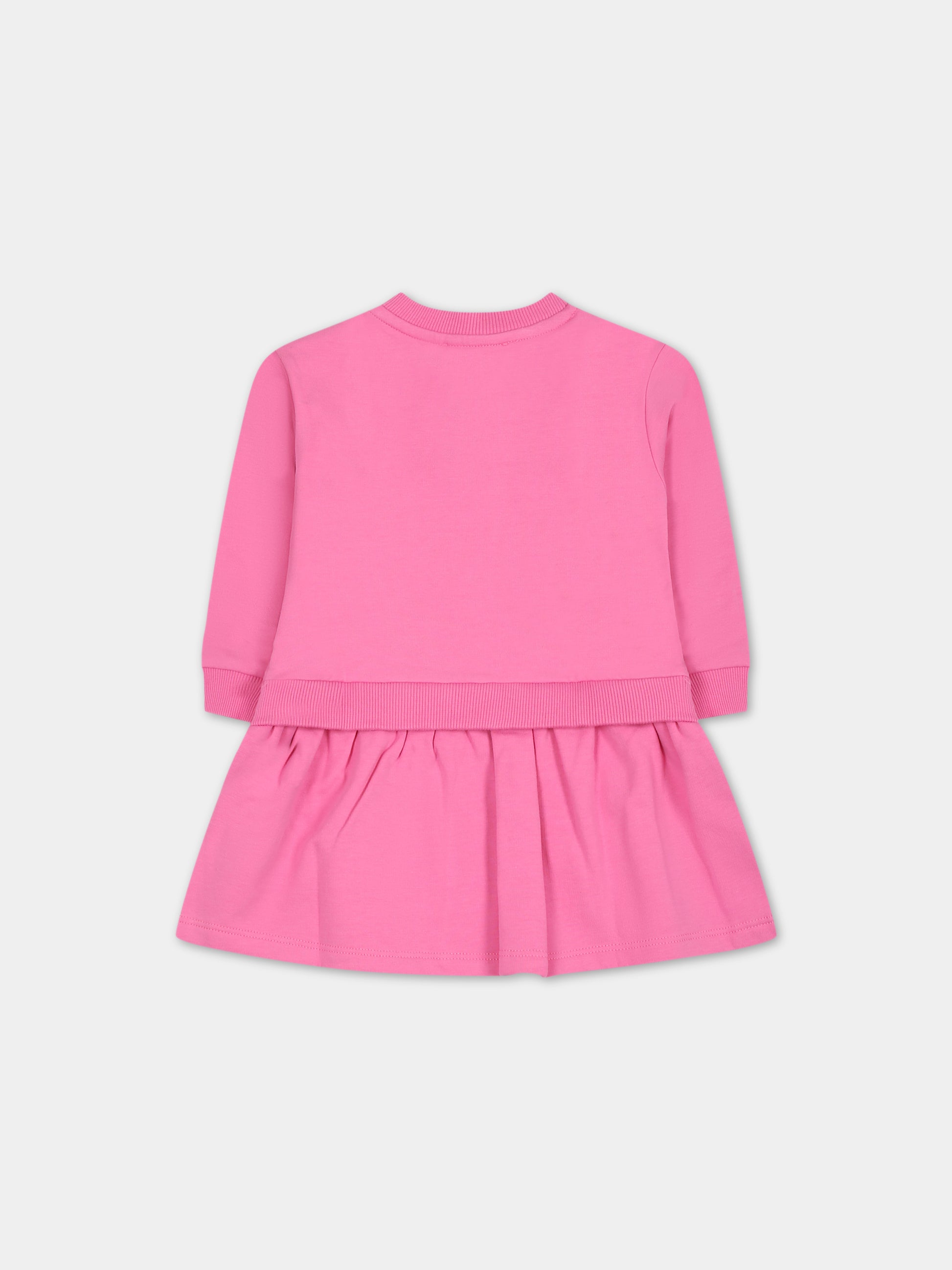 Vestito fucsia per neonata con Teddy Bear e logo,Moschino Kids,MBV08K LDA16 52458