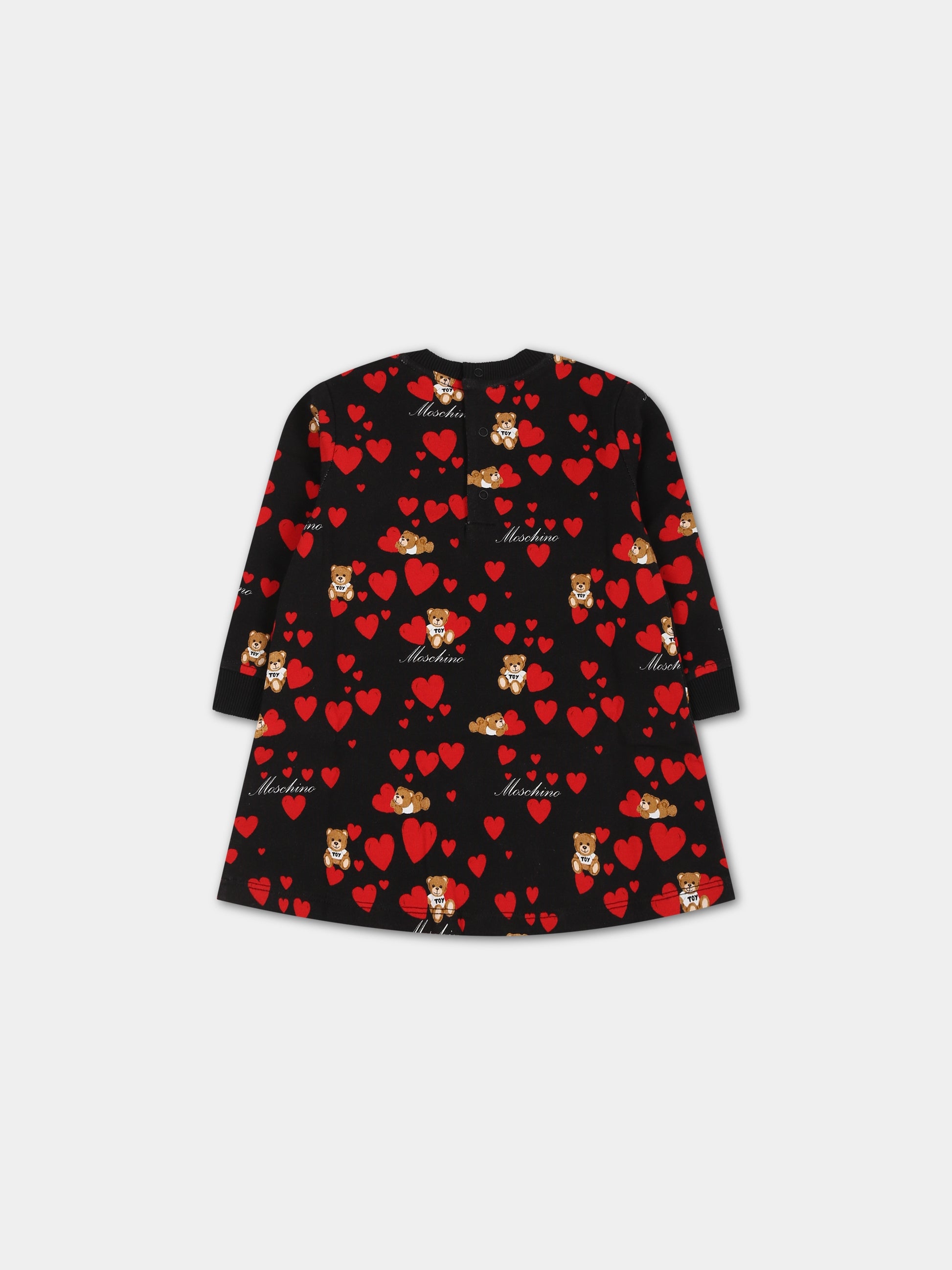 Vestito nero per neonata con Teddy Bear e cuori,Moschino Kids,MAV0A2 LDB9B 82238