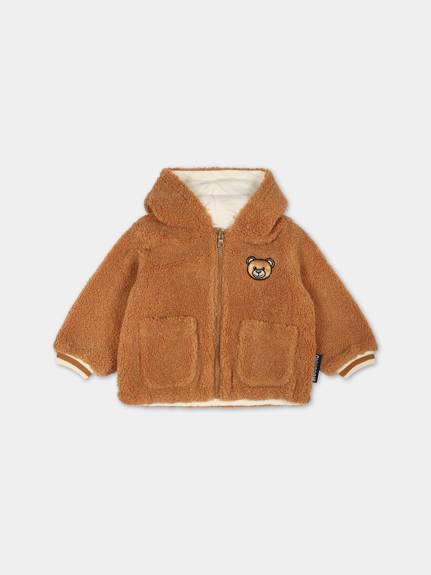 Ecopelliccia marrone reversibile per neonati con Teddy Bear e logo,Moschino Kids,MUA006 LIA00 20093