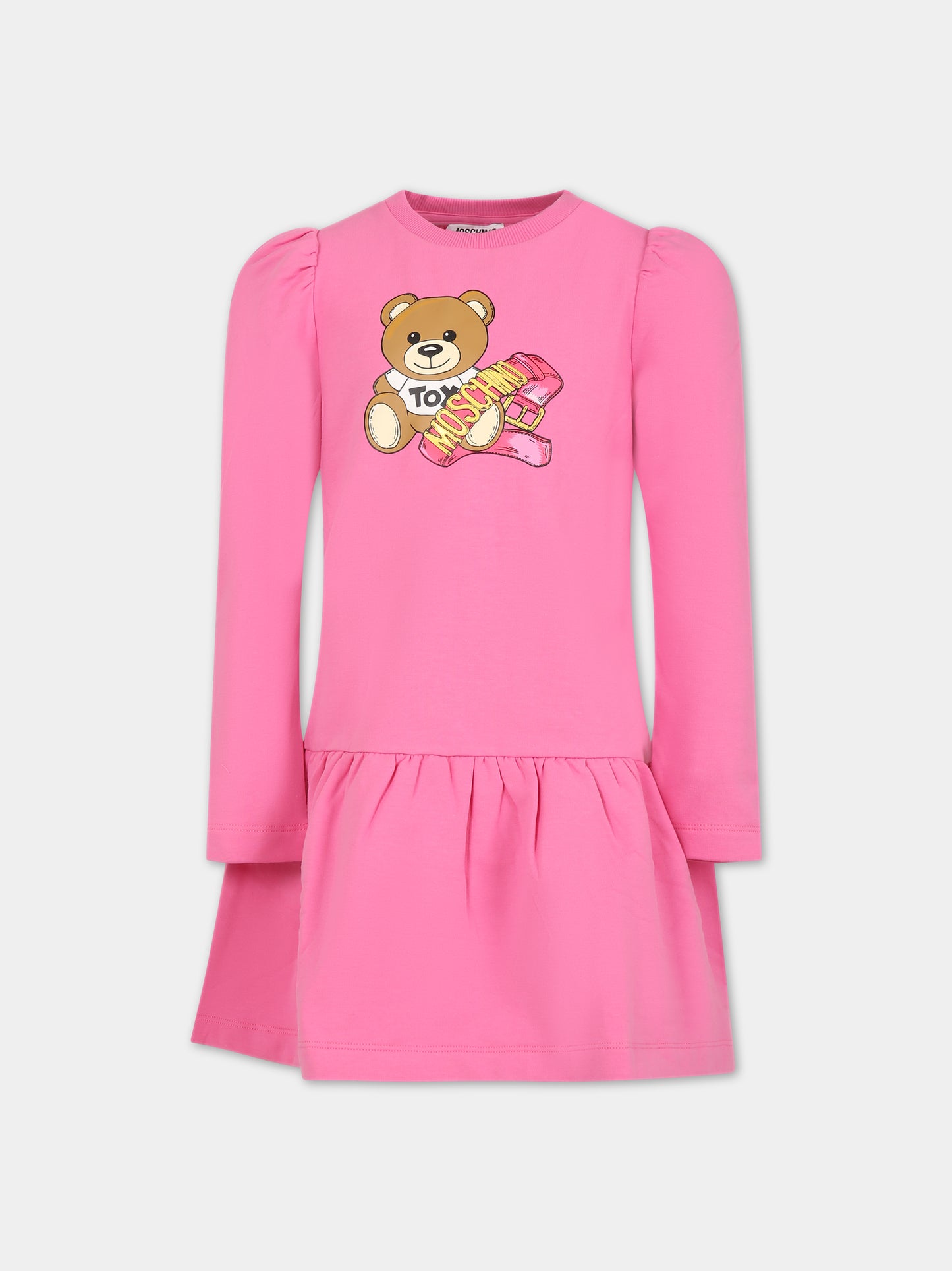 Vestito fucsia per bambina con Tedddy Bear e logo,Moschino Kids,HDV0DL LDA16 52458