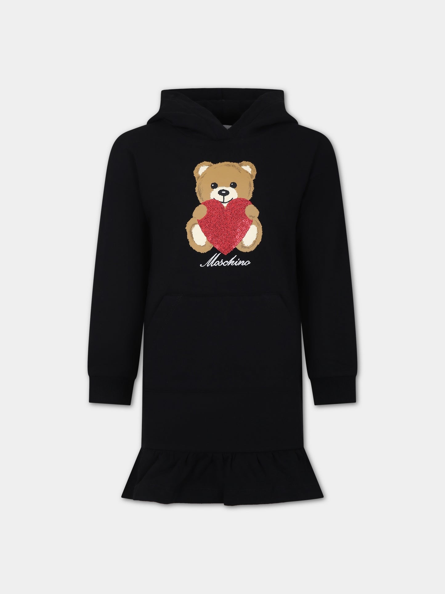 Vestito nero per bambina con Teddy Bear e cuore,Moschino Kids,HDV0DO LDA14 60100
