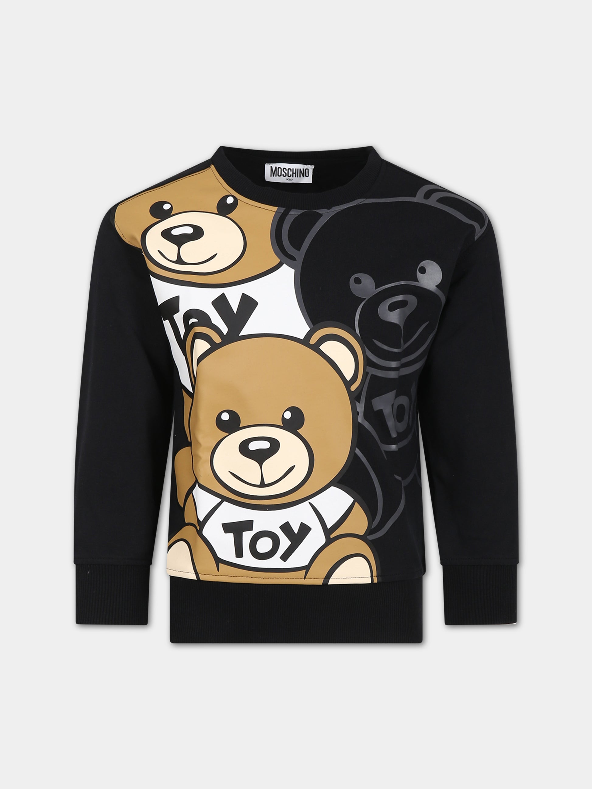 Felpa nera per bambino con Teddy Bears e logo,Moschino Kids,HNF07H LCA58 60100
