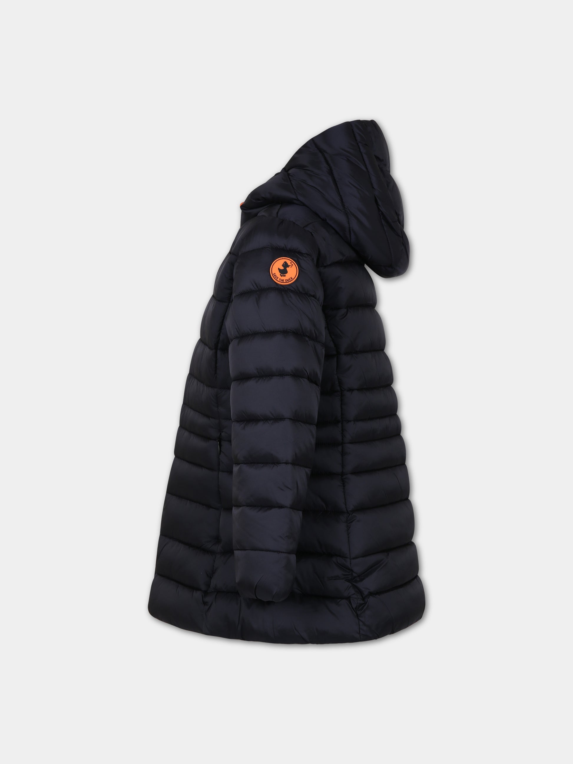 Piumino nero per bambina con logo,Save The Duck Kids,J47300G IRIS17 10000
