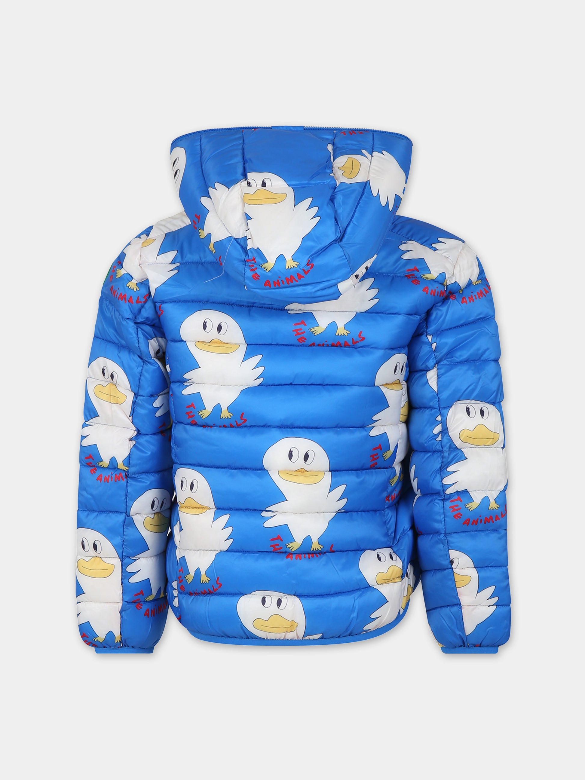Piumino Lobster azzurro per bambino con stampa papera e logo,Save The Duck Kids,J31497X MILA17 20912