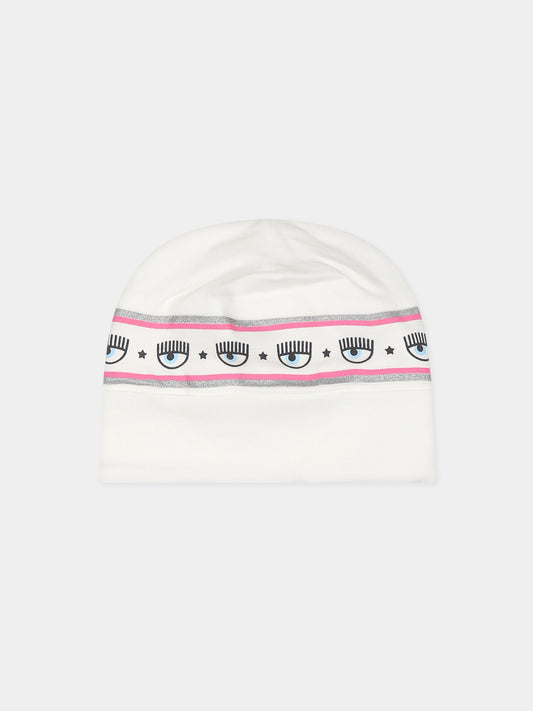 Cappello bianco per neonata con eyestar,Chiara Ferragni Collection,55B001 2004 0001