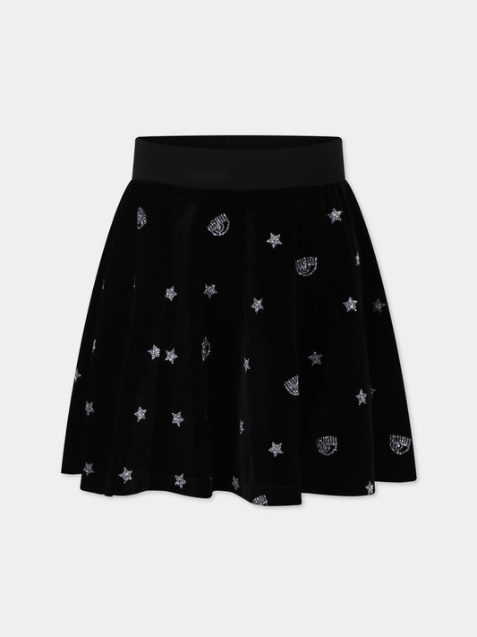Gonna nera per bambina con eyestar,Chiara Ferragni Collection,51B703 2905 5075