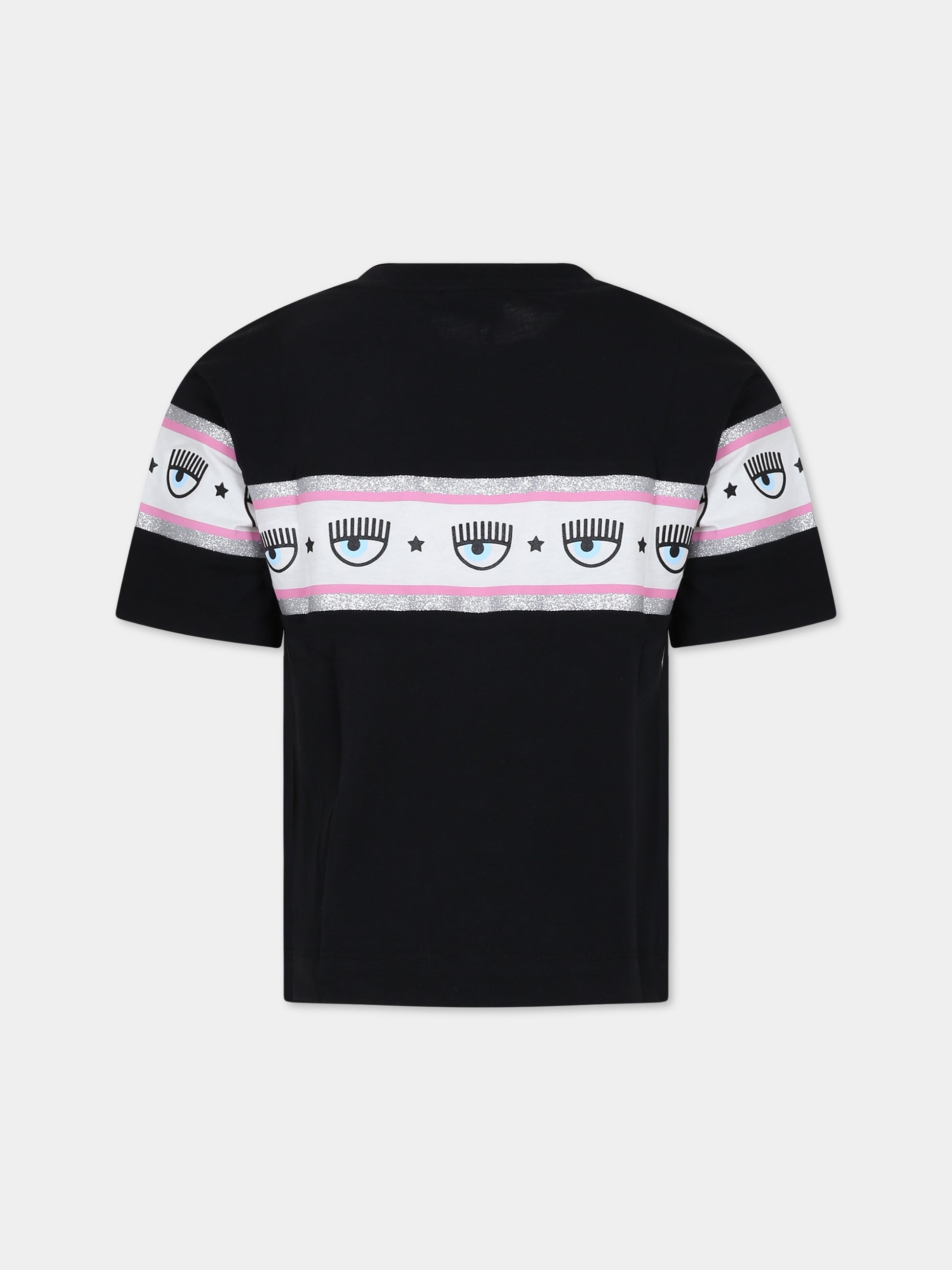 T-shirt nera per bambina con eyestar,Chiara Ferragni Collection,59B600 2011 0050