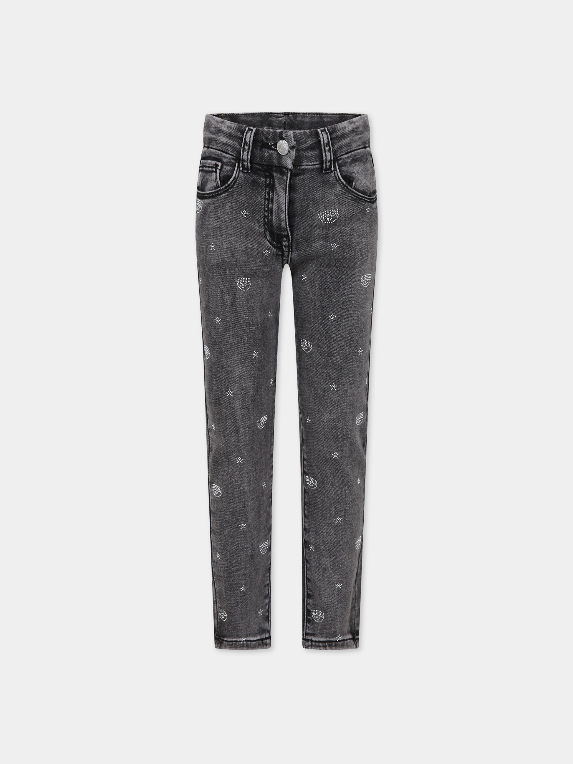 Jeans neri per bambina con eyestar,Chiara Ferragni Collection,59B404 2030 0050