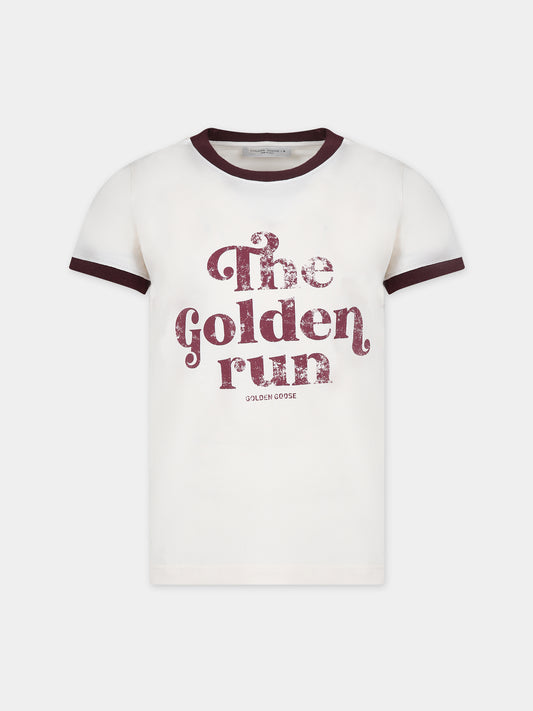 T-shirt avorio per bambini con scritta,Golden Goose,GYP01625 P001299 82455