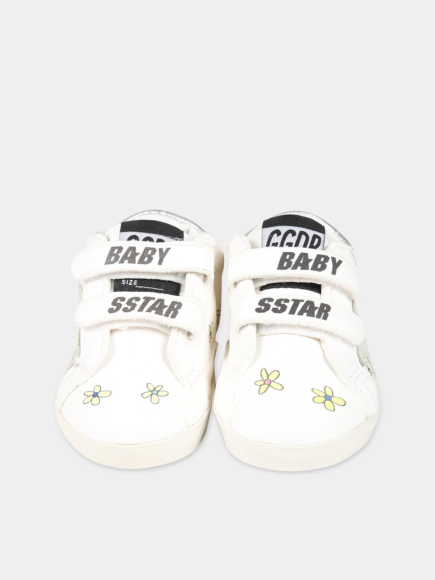Sneakers Baby school bianche per neonata con stella e fiori,Golden Goose,GIF00166 F004874 10273