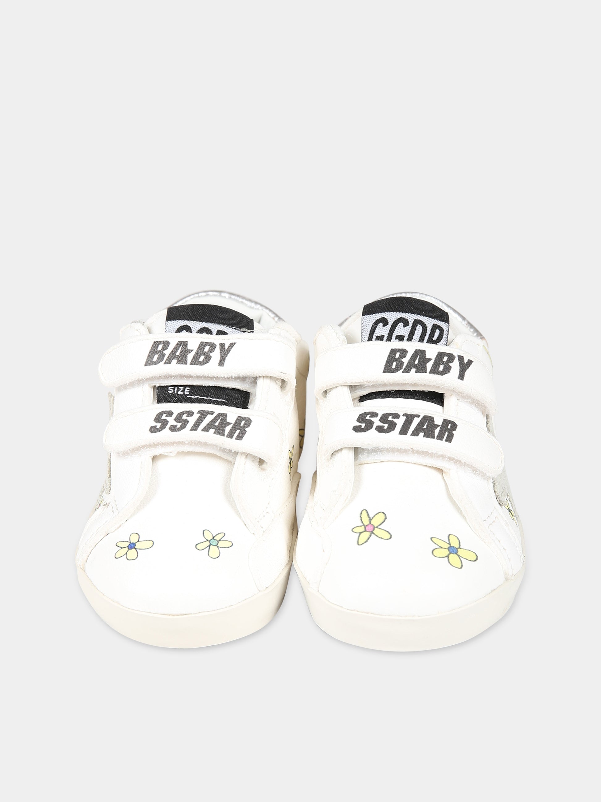 Sneakers Baby school bianche per neonata con stella e fiori,Golden Goose,GIF00166 F004874 10273