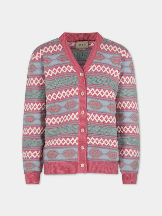 Cardigan rosa per bambina con doppia G,Gucci Kids,742208 XKDEP 5152
