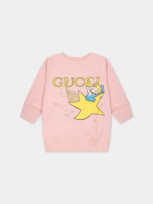 Felpa rosa per neonata con stampa e logo,Gucci Kids,653687 XJFM0 5611