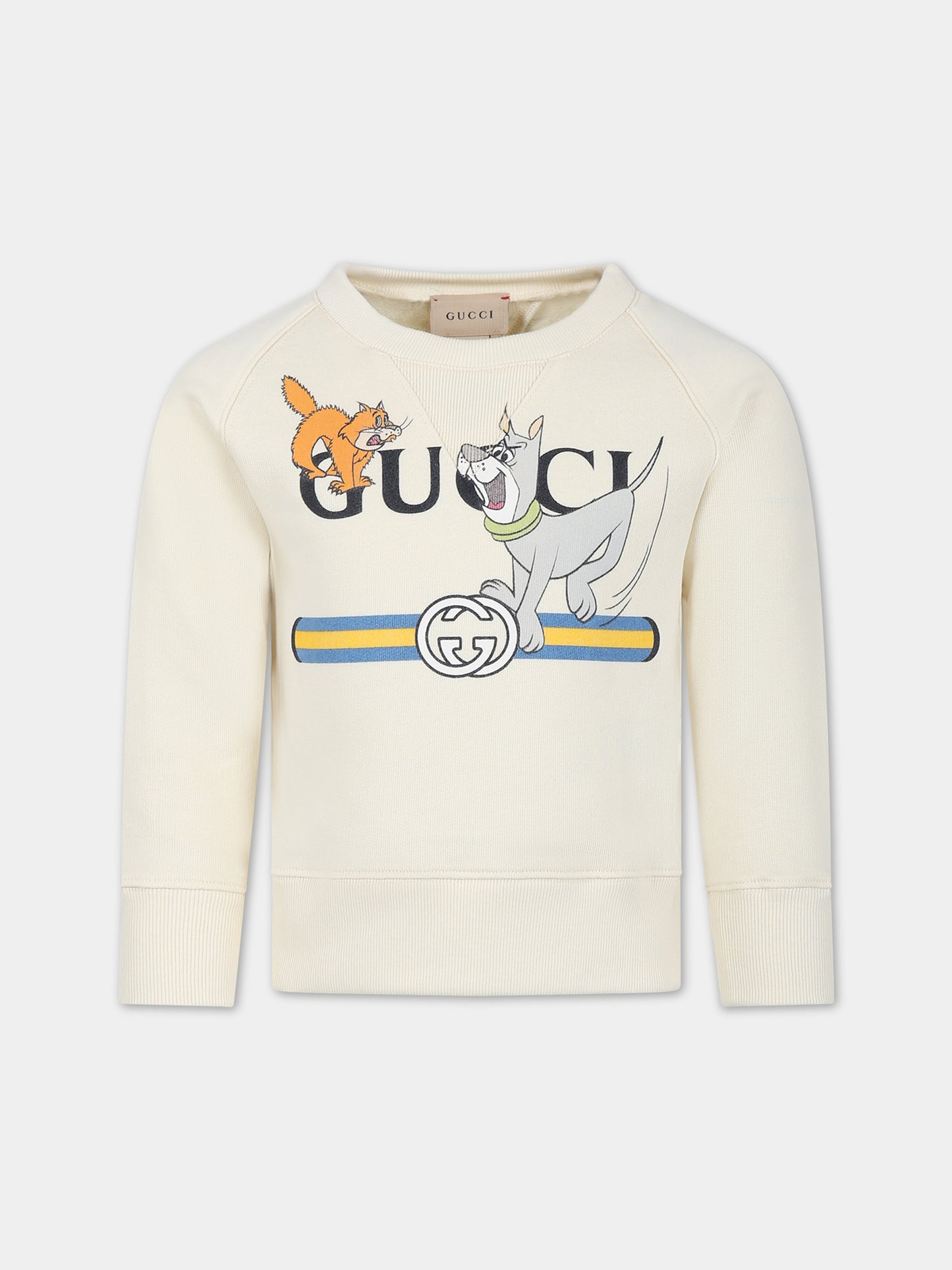 Felpa avorio per bambini con incrocio GG e animali,Gucci Kids,711682 XJFMM 9222