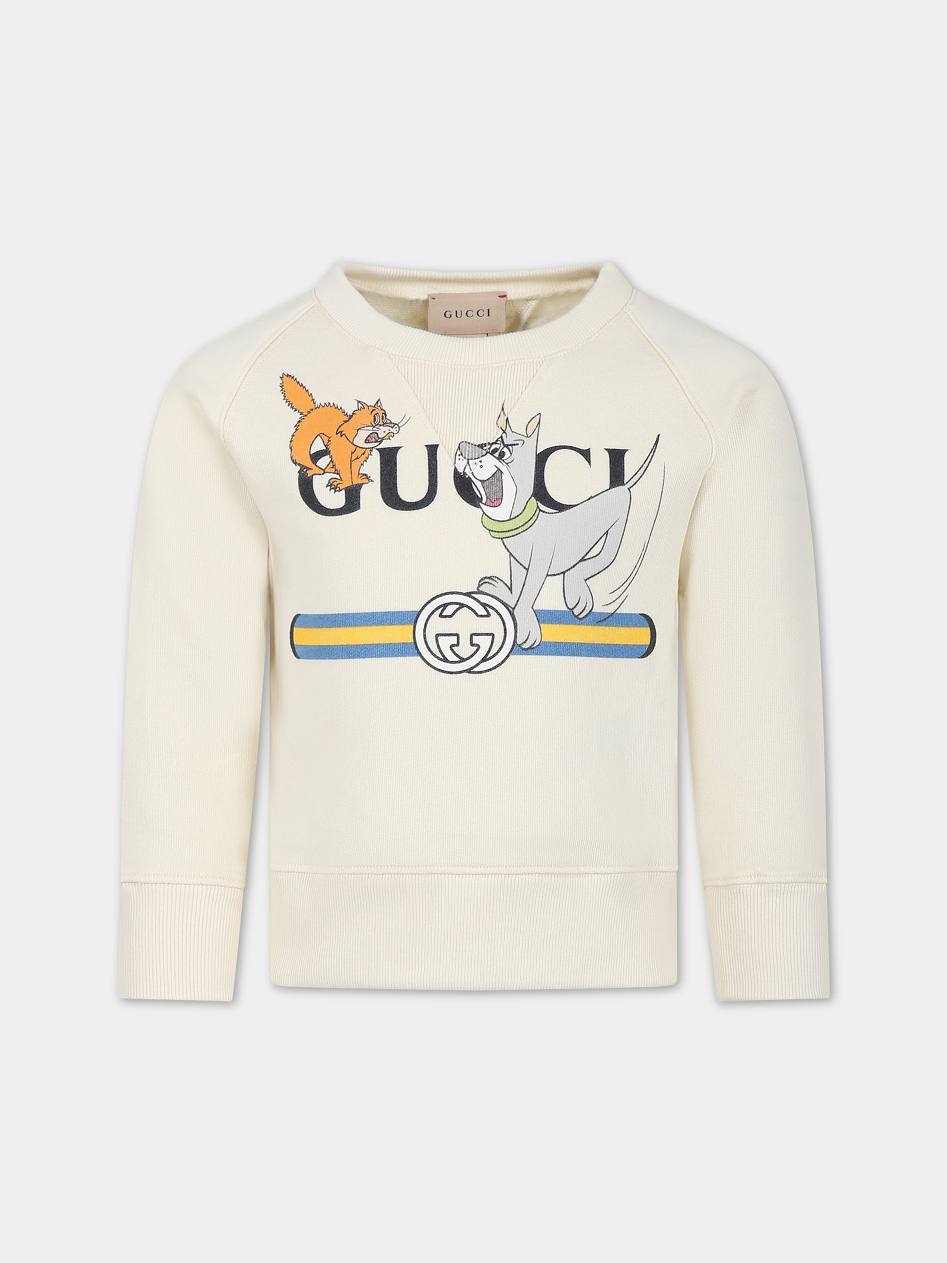 Felpa avorio per bambini con incrocio GG e animali,Gucci Kids,711682 XJFMM 9222