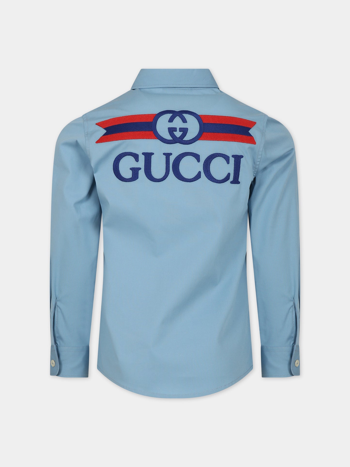 Camicia azzurra per bambino con icrocio GG,Gucci Kids,747297 XWAYG 4487