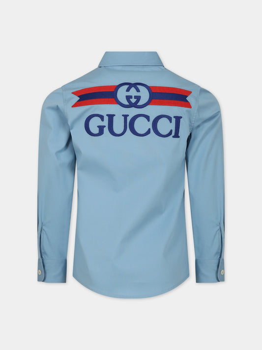 Camicia azzurra per bambino con icrocio GG,Gucci Kids,747297 XWAYG 4487
