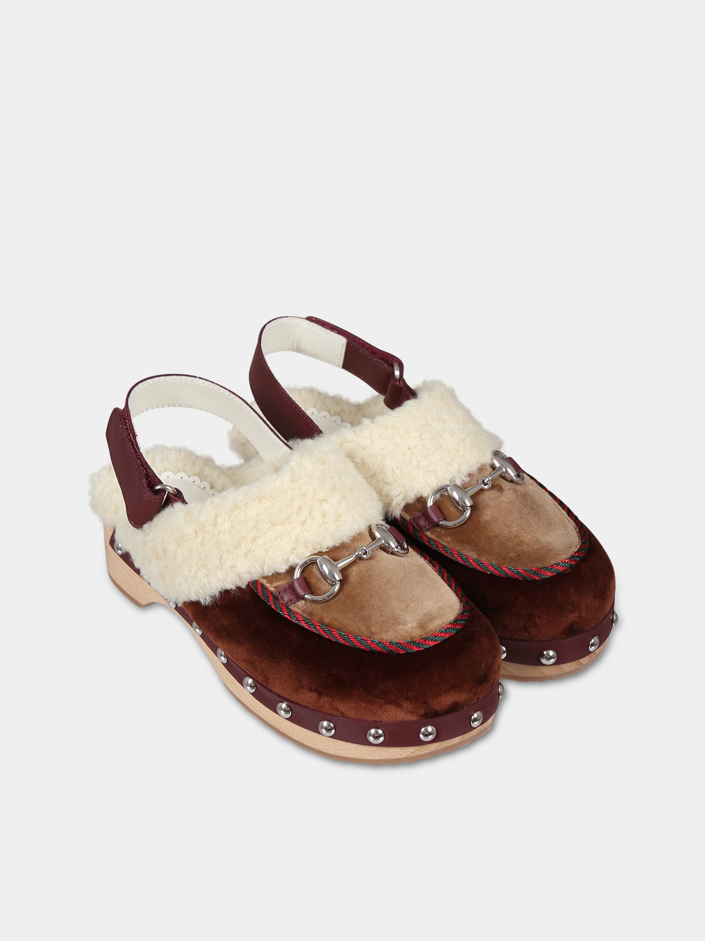 Zoccoli marroni con morsetto per bambina,Gucci Kids,749199 FAB41 2549
