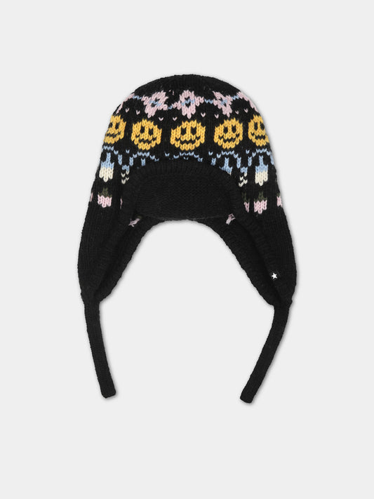 Berretto nero per bambini con motivo jacquard,Molo,7W23S309 7723